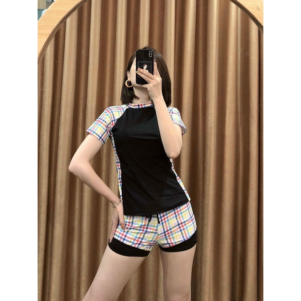 [BIKINI LOẠI ĐẸP] Đồ bơi nữ bikini HAI MẢNH NGẮN TAY QUẦN ĐÙI HOẠ TIÉT Kín Đáo HM-022