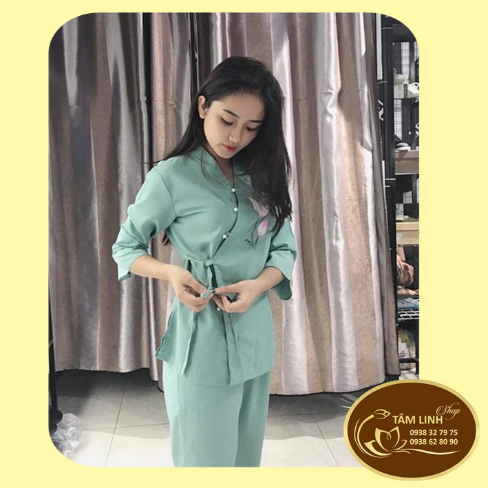 Đồ Lam Đi Chùa_Xéo Nơ Vẽ Hoa