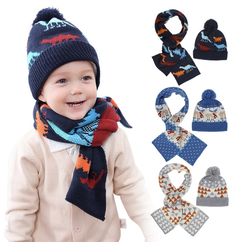 Haha Set Mũ Dệt Kim + Khăn Choàng Cổ Hình Động Vật Hoạt Hình Giữ Ấm Mùa Đông