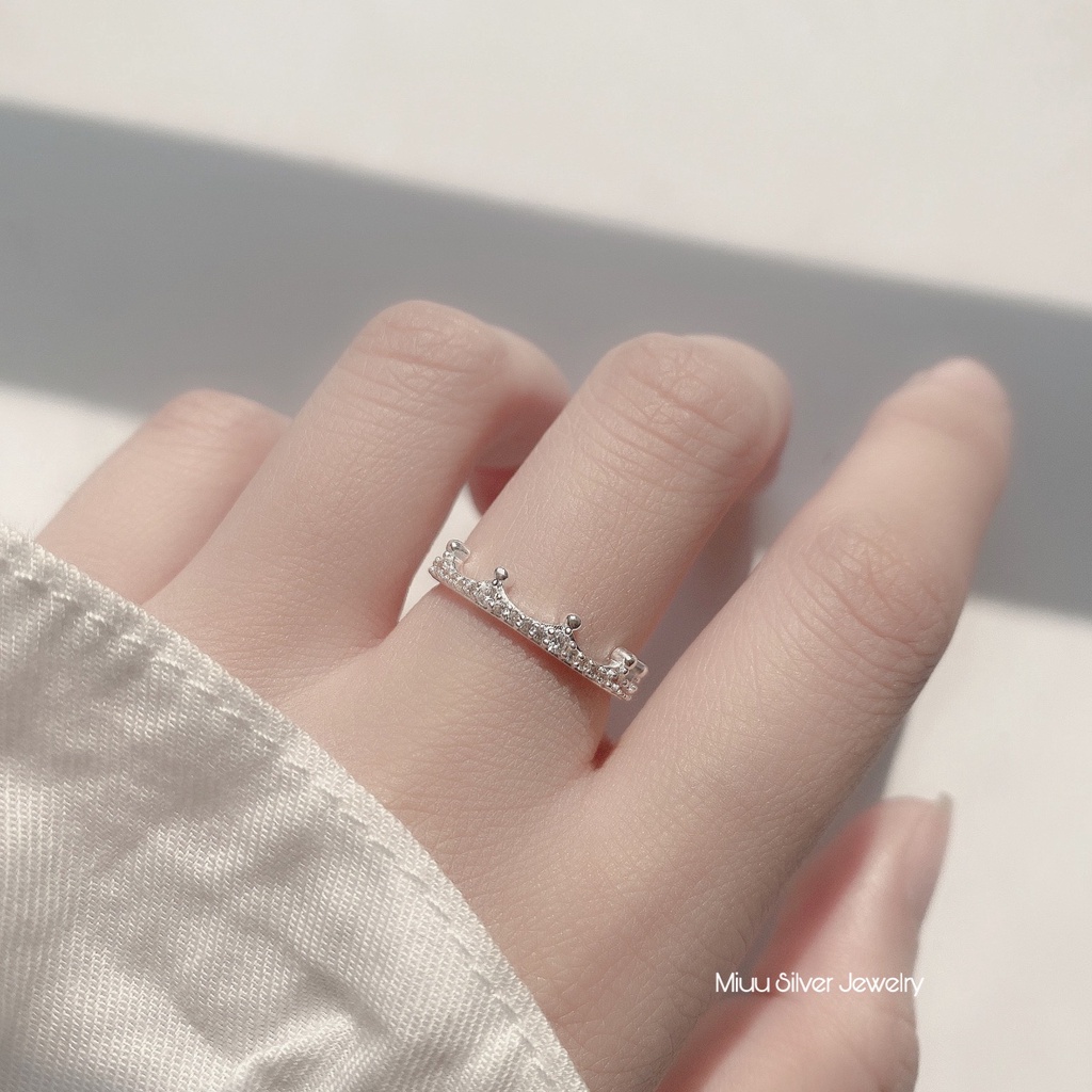 Nhẫn bạc nữ Miuu Silver vương miện đính đá Queen Ring