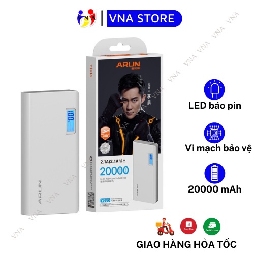 Pin sạc dự phòng ARUN 20000mAh chính hãng, 2 cổng sạc - VNA