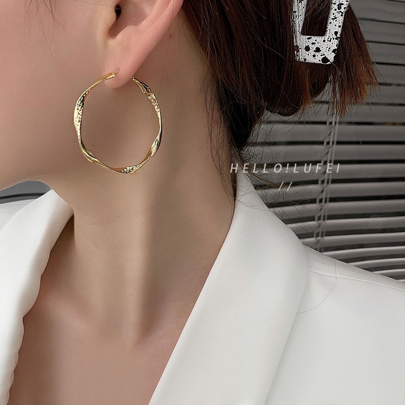 Bông Tai Kim Loại Tròn Lớn Mới 2021 Mới