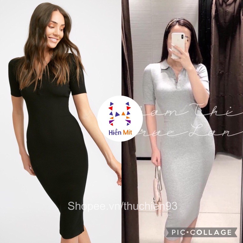 Zara Đức - Đầm váy Zara sale auth new tag cao cấp chính hãng polo có cổ thun gân ôm body dày dặn nút dáng bút chì