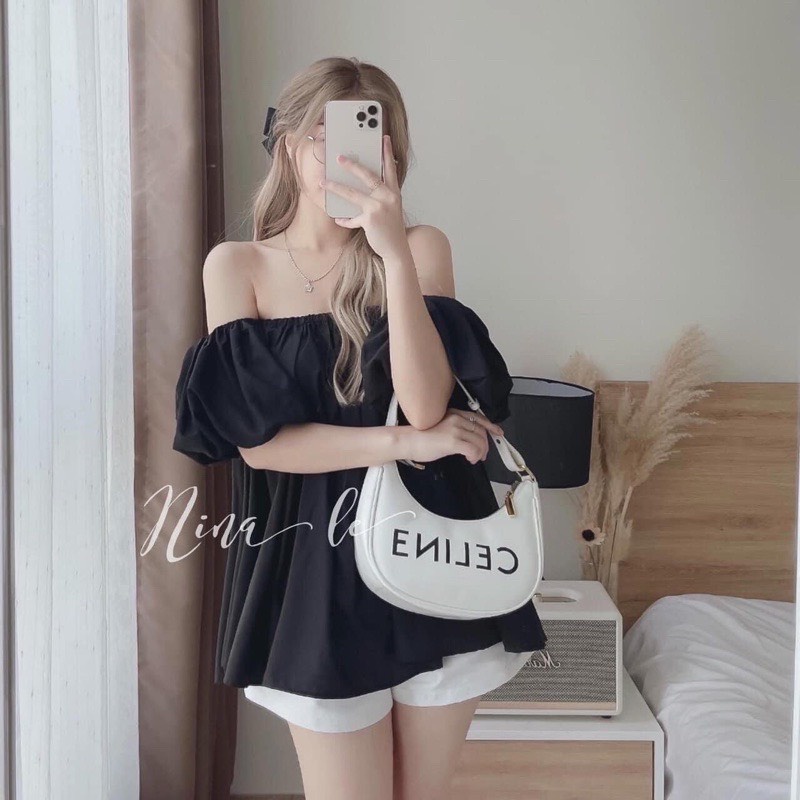 Áo Trễ Vai Nữ Chun Ngực Bánh Bèo Vải Lụa Thô Nhiều Màu ,Thiết Kế Gợi Cảm , Mix Với QuầnĐũi, Quần Culottes, Baggy