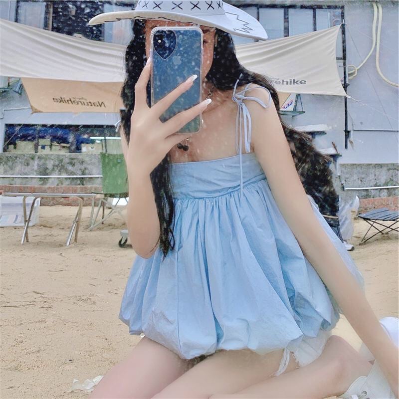 Áo hai dây nữ buộc dây nơ voan bí tiểu thư nhí nhảnh, áo hai dây- Mã: 405 TV - Fashion