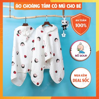 Khăn tắm cho bé vải xô 6 lớp áo choàng có mũ thấm hút nhanh khô