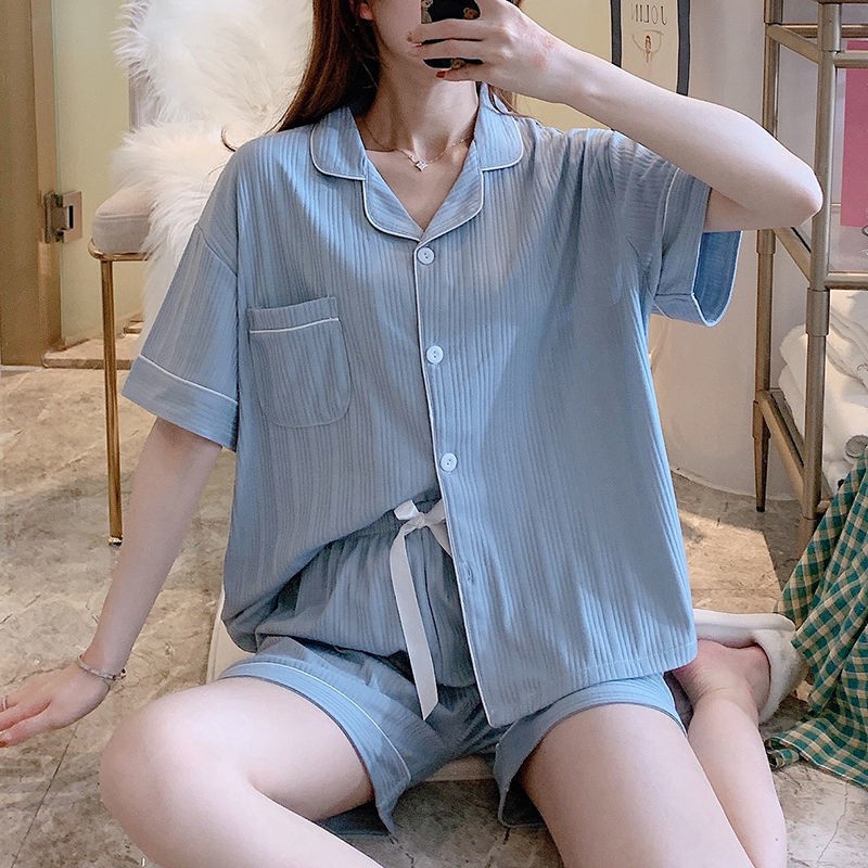 Bộ Đồ Ngủ Ngắn Tay Phong Cách Hàn Quốc Đơn Giản Mới Cho Nữ | BigBuy360 - bigbuy360.vn