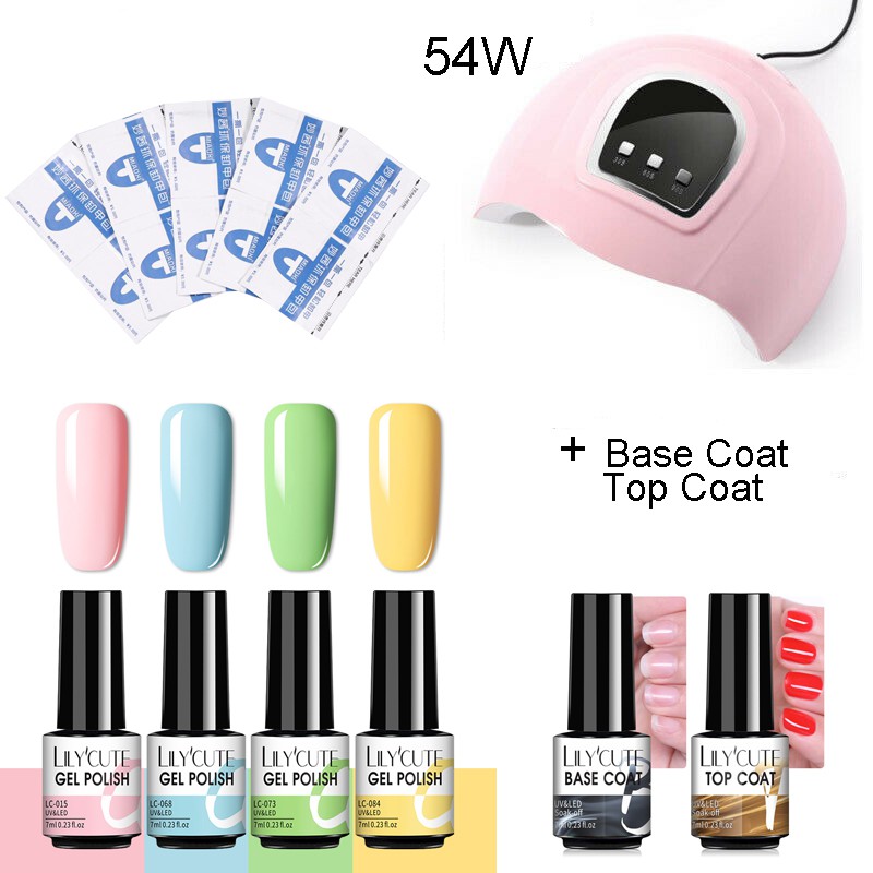 Bộ dụng cụ sơn móng UR SUGAR 8 món với gel sơn lớp nền lớp phủ màu 7ml và đèn UV 54W cho người mới bắt đầu