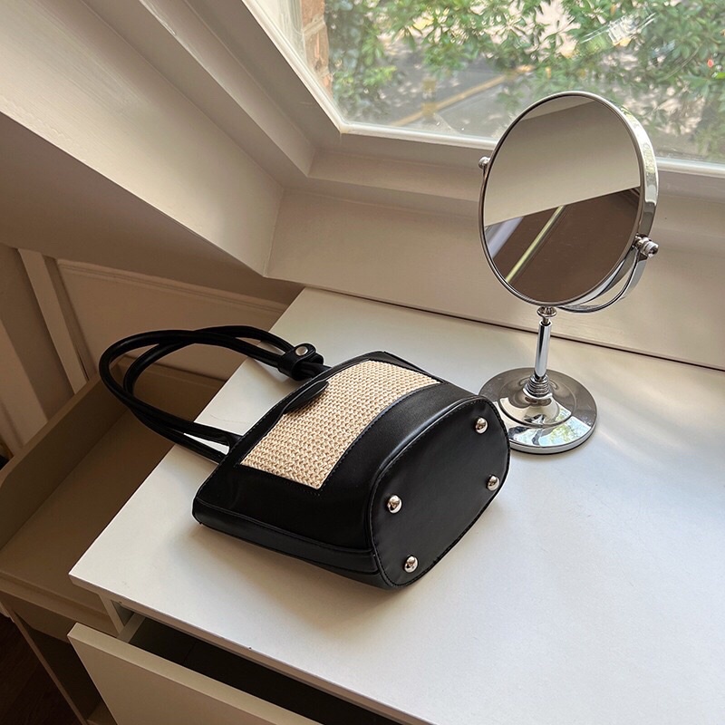 [SẴN] Túi xách nữ kiểu Hàn phối màu cói nhẹ nhàng_túi xách nữ da PU form chuẩn