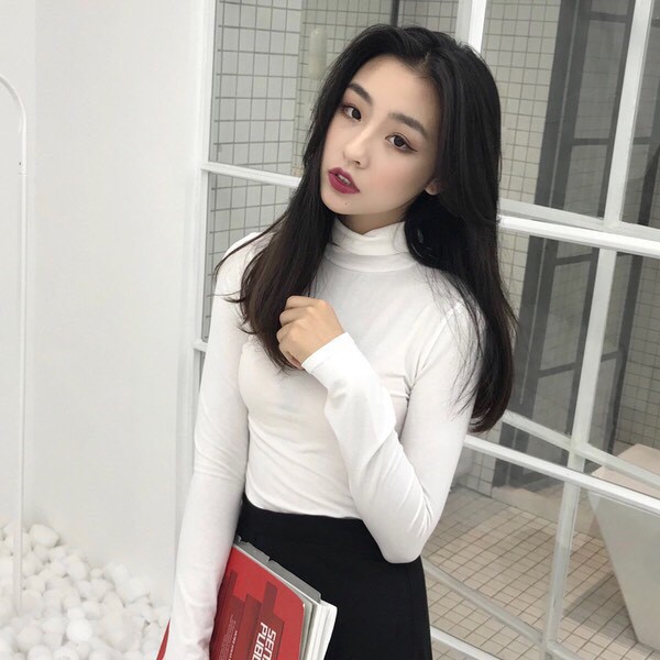 Áo thun lụa dài tay cổ lọ xinh xinh