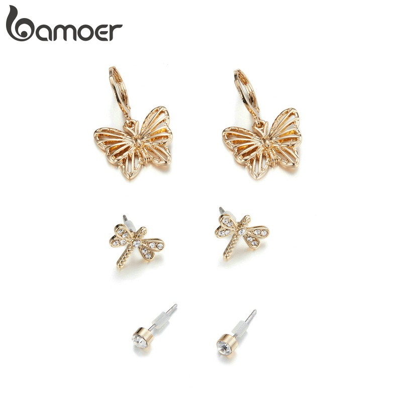 Set bông tai BAMOER hình bướm/trái cây đính đá thời trang dành cho nữ