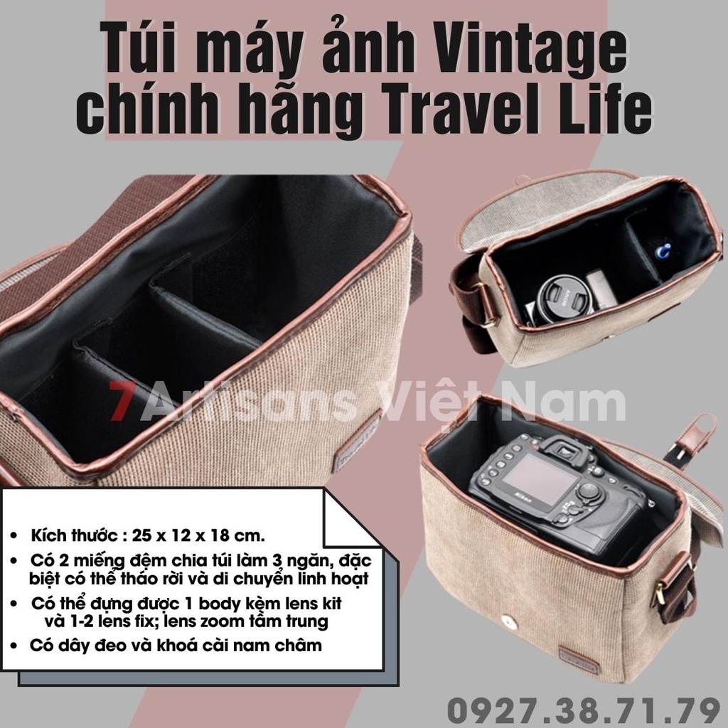 (CÓ SẴN) Túi đựng máy ảnh thời trang chính hãng Tralvel Life - Nhỏ gọn - Thời trang cổ điển - Túi máy ảnh vintage