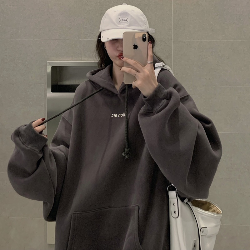 áo hoodie nữ sweater form rộng, áo hoodie nữ có mũ nỉ bông form rộng như ảnh unisex mặc là đẹp style hàn quốc