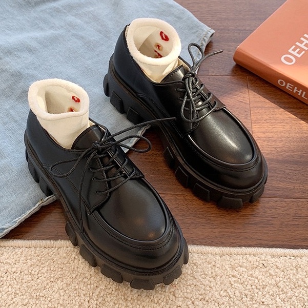 Giày oxford nữ giày ulzzang cá tính 3 màu đen bóng đen nhám trắng