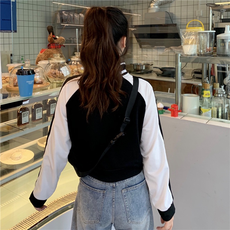 IELGY  Áo sweater Dáng Rộng Tay Dài Eo Cao Có Khóa Kéo Thời Trang Cho Nữ