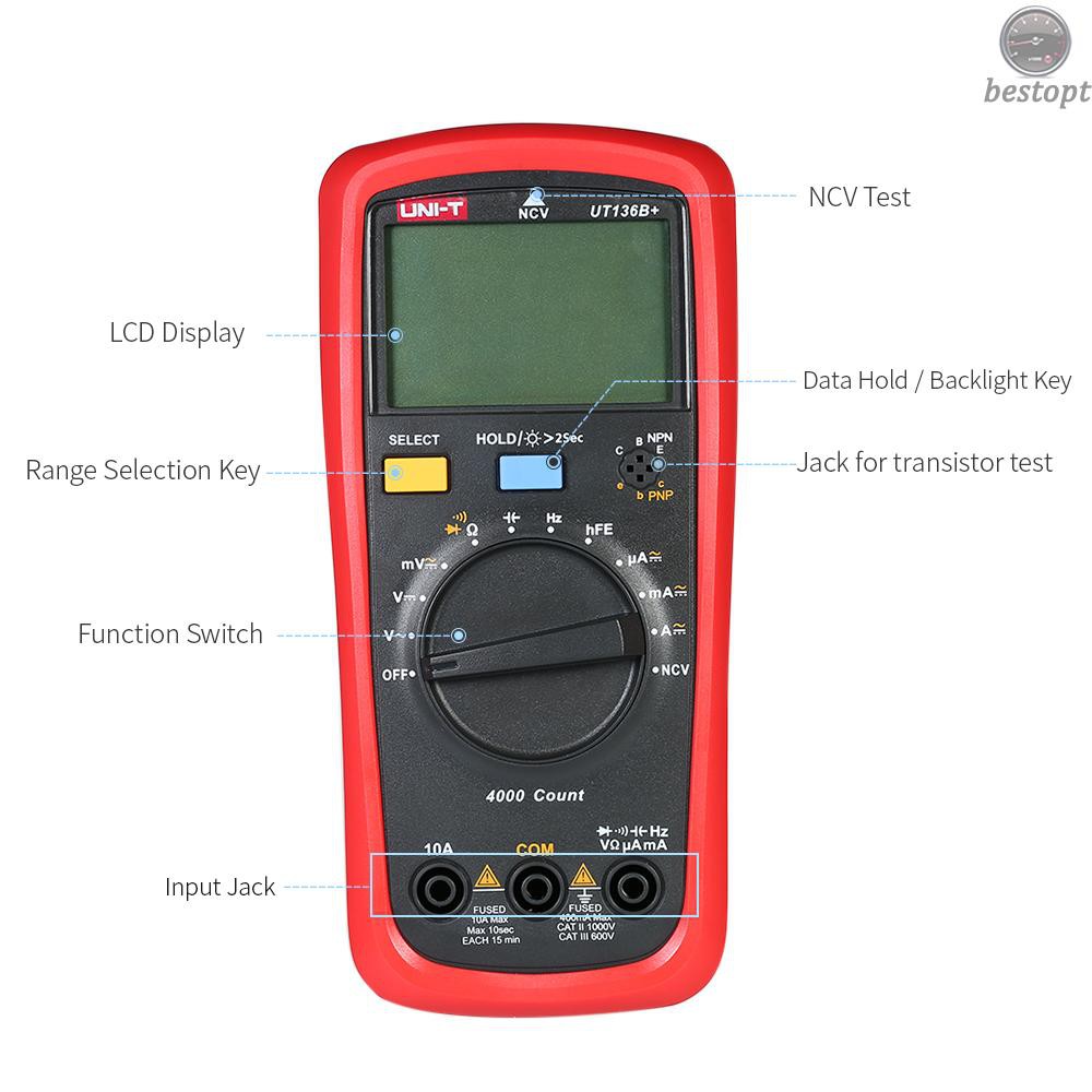 B&O UNI-T UT136B+ LCD Digital Multimeter DC/AC Voltage Current Meter NCV Capacitance Resistance Diode Tester Voltmeter Ammeter