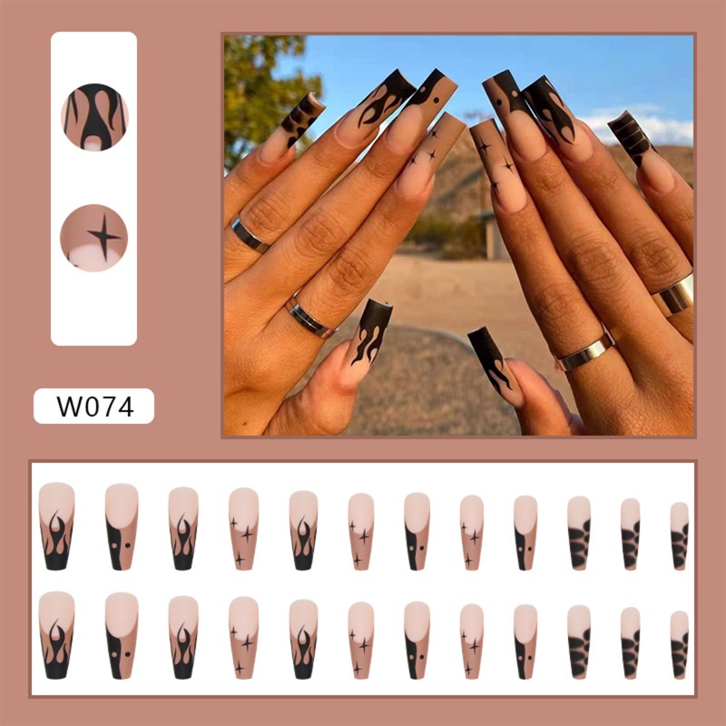 Bộ Móng Tay Giả Hình Ngọn Lửa Họa Tiết Da Báo Có Thể Tháo Rời