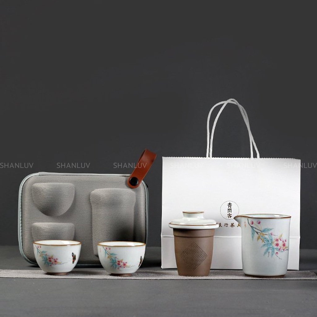 Bộ Trà Du Lịch Gốm Sứ Phúc Kiến Có Hộp Đựng Shanluv