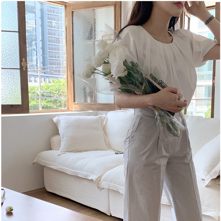 SUXI Áo Thun Tay Ngắn Cổ Tròn Màu Sắc Đơn Giản Phong Cách Hàn Quốc Cho Nữ