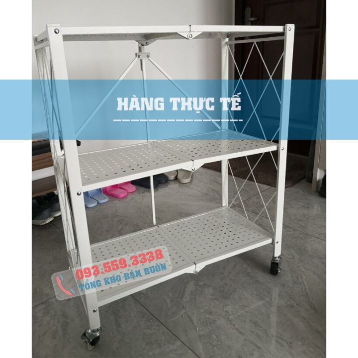 Kệ để đồ đa năng gấp gọn 3 tầng có bánh xe -  Để lò vi sóng nhà bếp - Kệ đa năng trang trí nhà cửa - Hai Màu Lựa Chọn