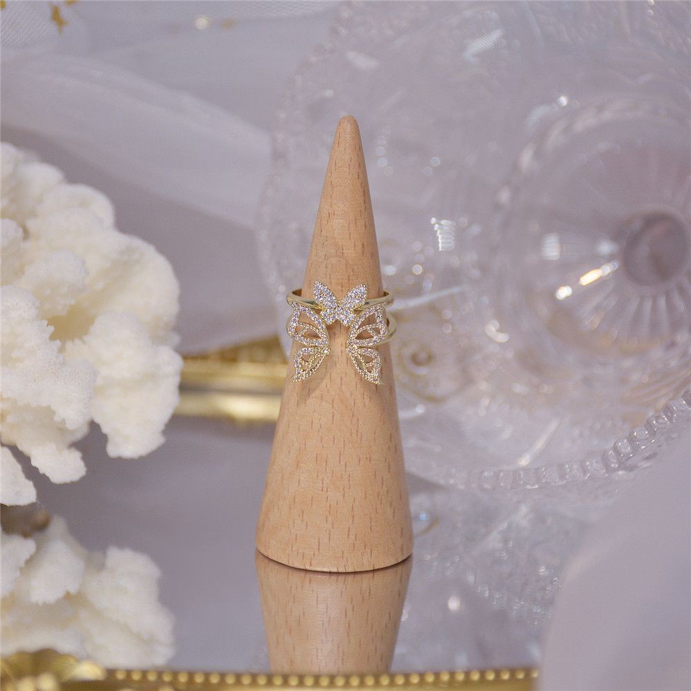 Nhẫn Hợp Kim Hình Bướm Đính Đá Zircon Dễ Thương Có Thể Điều Chỉnh Mihan1