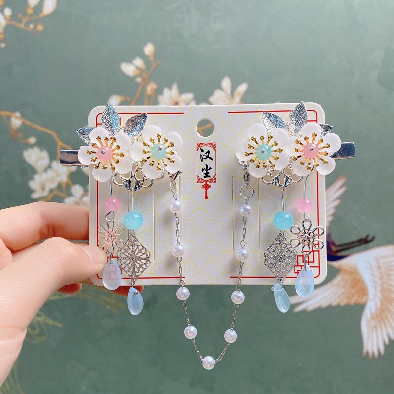 1 Cặp Kẹp Tóc Dây Ruy Băng Đính Hoa Và Bướm Đỏ Cổ Điển Dành Cho Trẻ Em