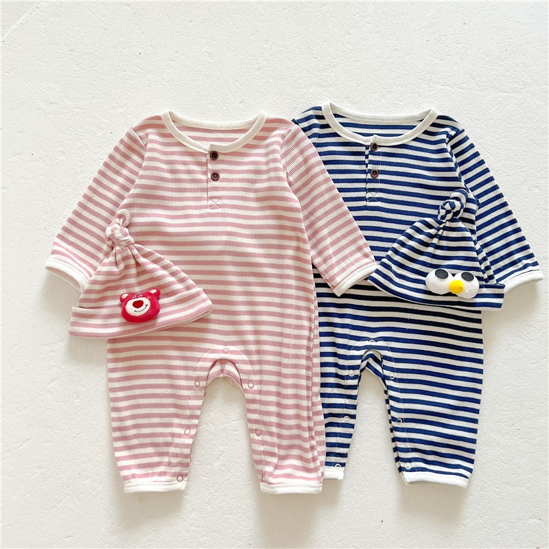 Áo Liền Quần Sọc Dâu Tây Mắt To Cho Bé Trai Và Bé Gái