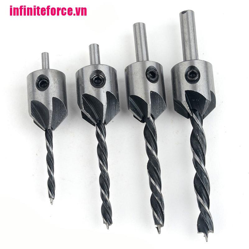 [IN*VN]4pcs HSS Countersink Wood Drill Steel Countersink Drill Set 5 Flute 3mm-6mm