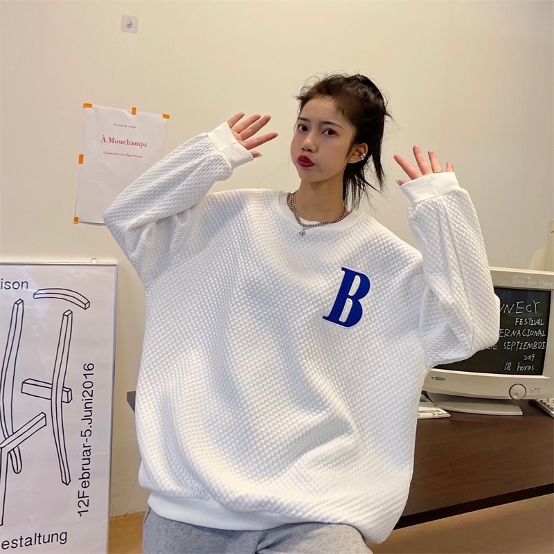 【ZHELIHANGFEI】Áo Thun Tay Dài Cổ Tròn Form Rộng Họa Tiết Kẻ Sọc Hợp Thời Trang