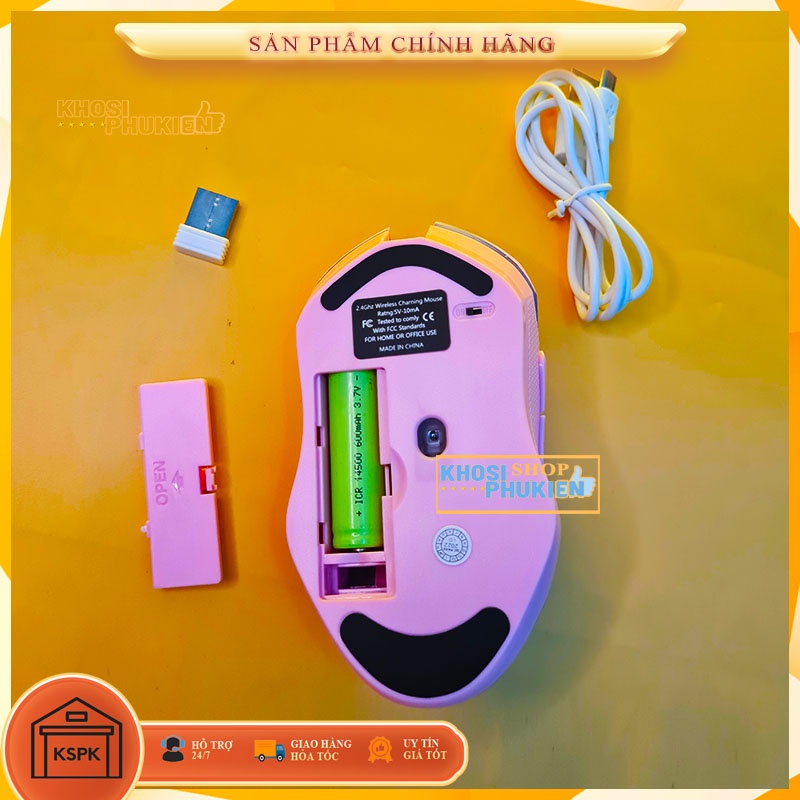 Chuột không dây màu hồng - sử dụng pin sạc Cực xịn - Siêu cute Dành cho máy tính Laptop KSPK
