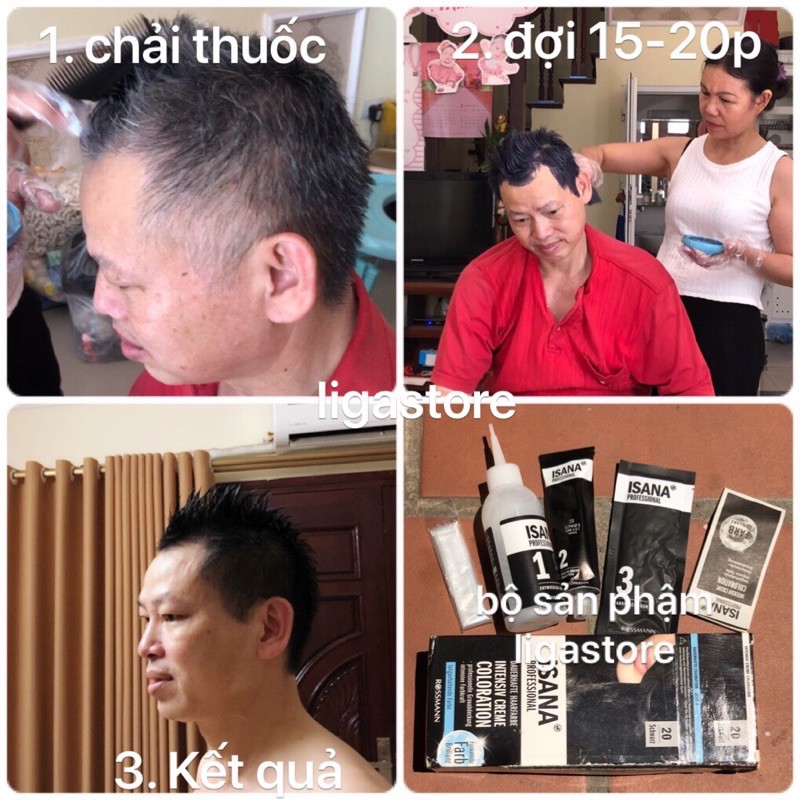 Thuốc nhuộm tóc phủ bạc số 1 của ĐỨC ISANA + tặng trợ dưỡng, dầu xả, bao tay