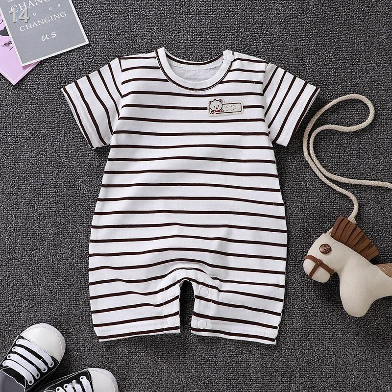 Bộ đồ ngủ trẻ em cotton mỏng tay ngắn 0-2 tuổi nam báu vật mùa hè, sơ sinh nữ romper 3-6P