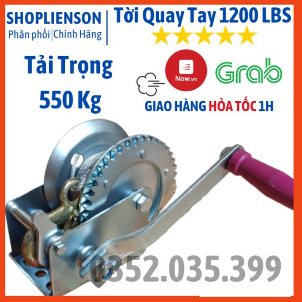 Tời Quay Tay 1200 LBS Tải Trọng 500 Kg Có Cáp Móc 10 Mét Liên Sơn Kho Miền Nam