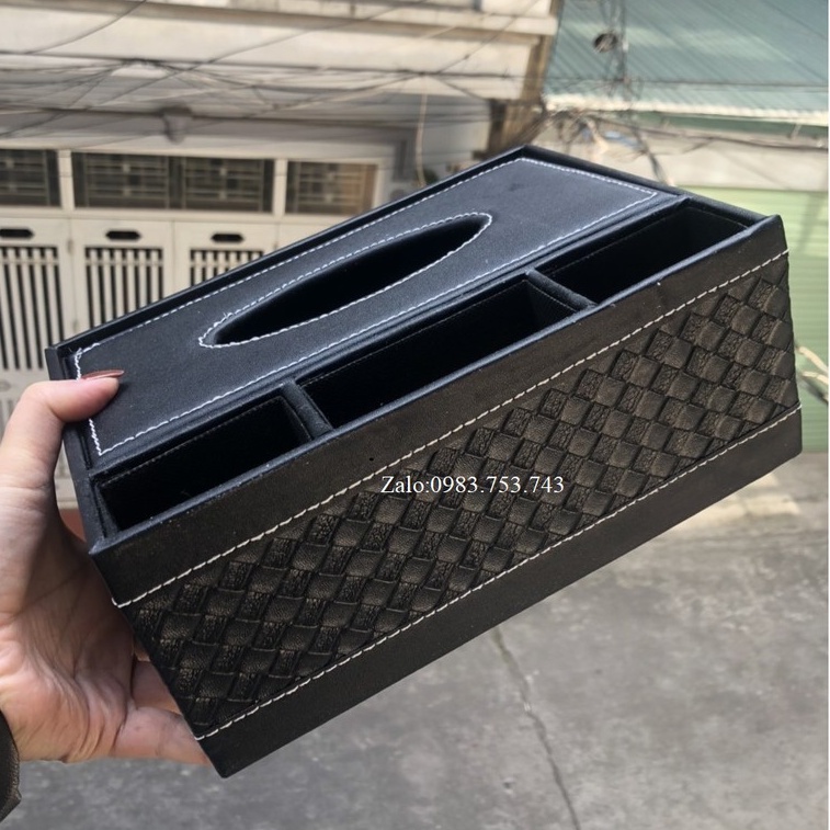 Hộp đựng giấy ăn bằng da kèm khay cao cấp, hộp đựng giấy đa năng trên ô tô, đựng đồ dùng tiện lợi