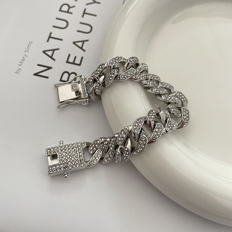 Vòng Tay Dây Xích Dày Đính Kim Cương Toàn Diện Cao Cấp Phong Cách Hip Hop Âu Mỹ Hip Hop Cá Tính Cho Cặp Đôi Haobing Boutiqu-