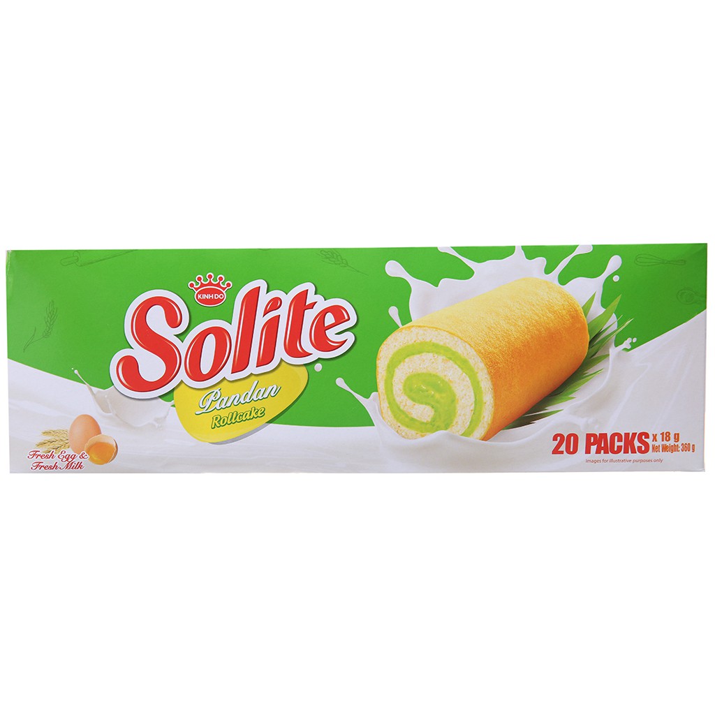 Bánh bông lan cuộn kem vị lá dứa Solite hộp 360g (20 cái)