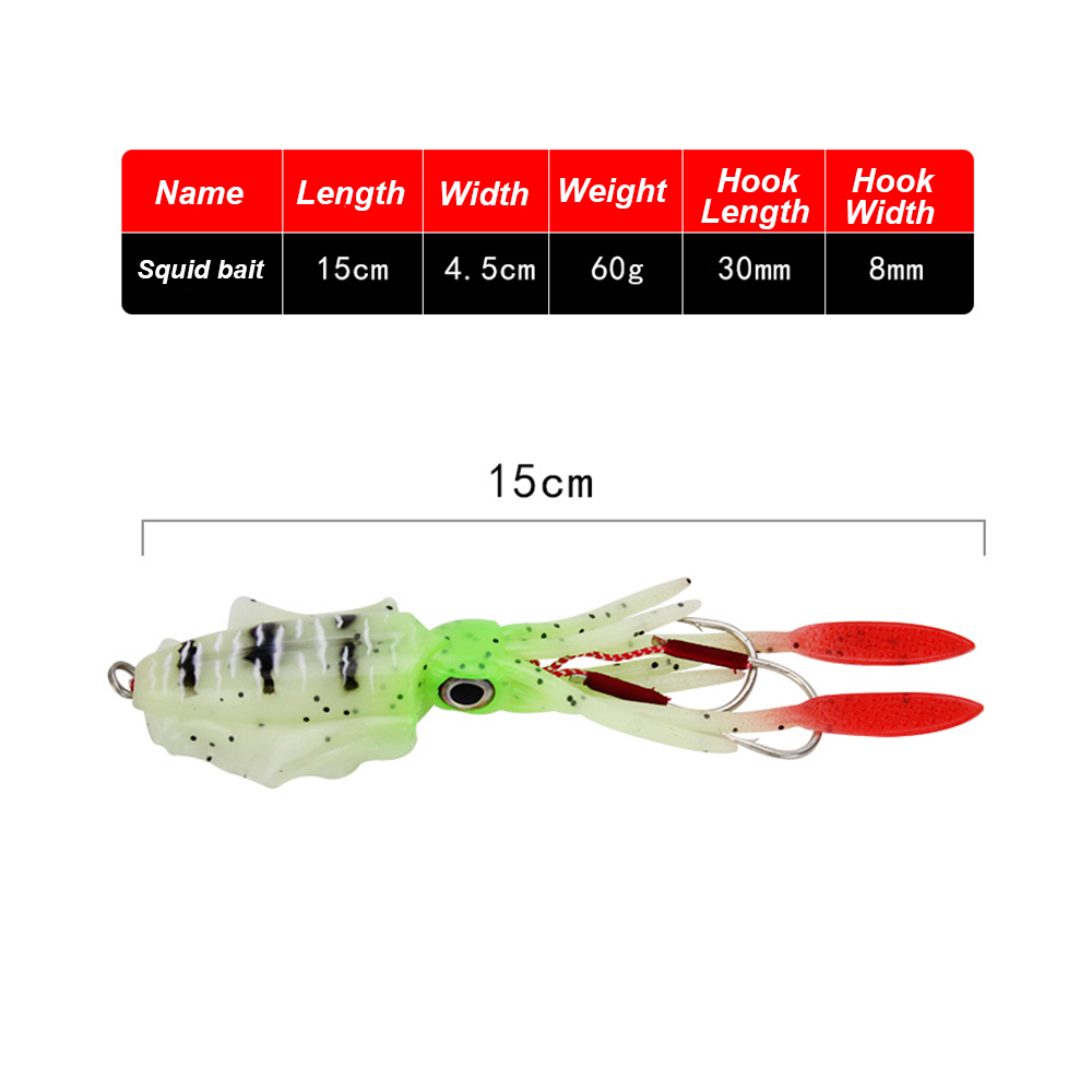 MUVAKO Mồi Câu Cá Nhân Tạo Hình Bạch Tuộc Đuôi Dài Bằng Silicon Mềm Bền Dạ Quang 20g/60g 150mm