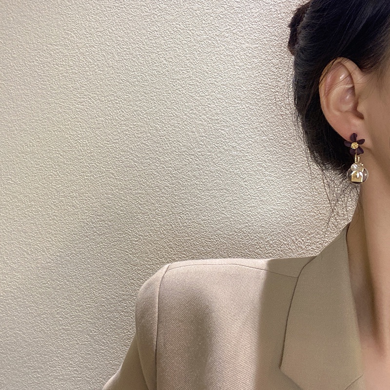 Bông Tai Hình Hoa Tròn Màu Đen Phong Cách Hàn Quốc Thời Trang Cho Nữ