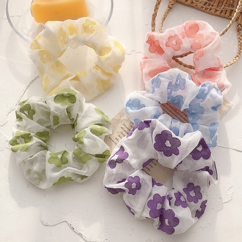 Scrunchies Dây Cột Tóc Voan Hoa