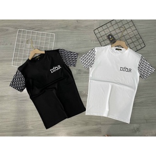 áo thun cổ trụ phối đen trắng dior thời trang đôi nam nữ
