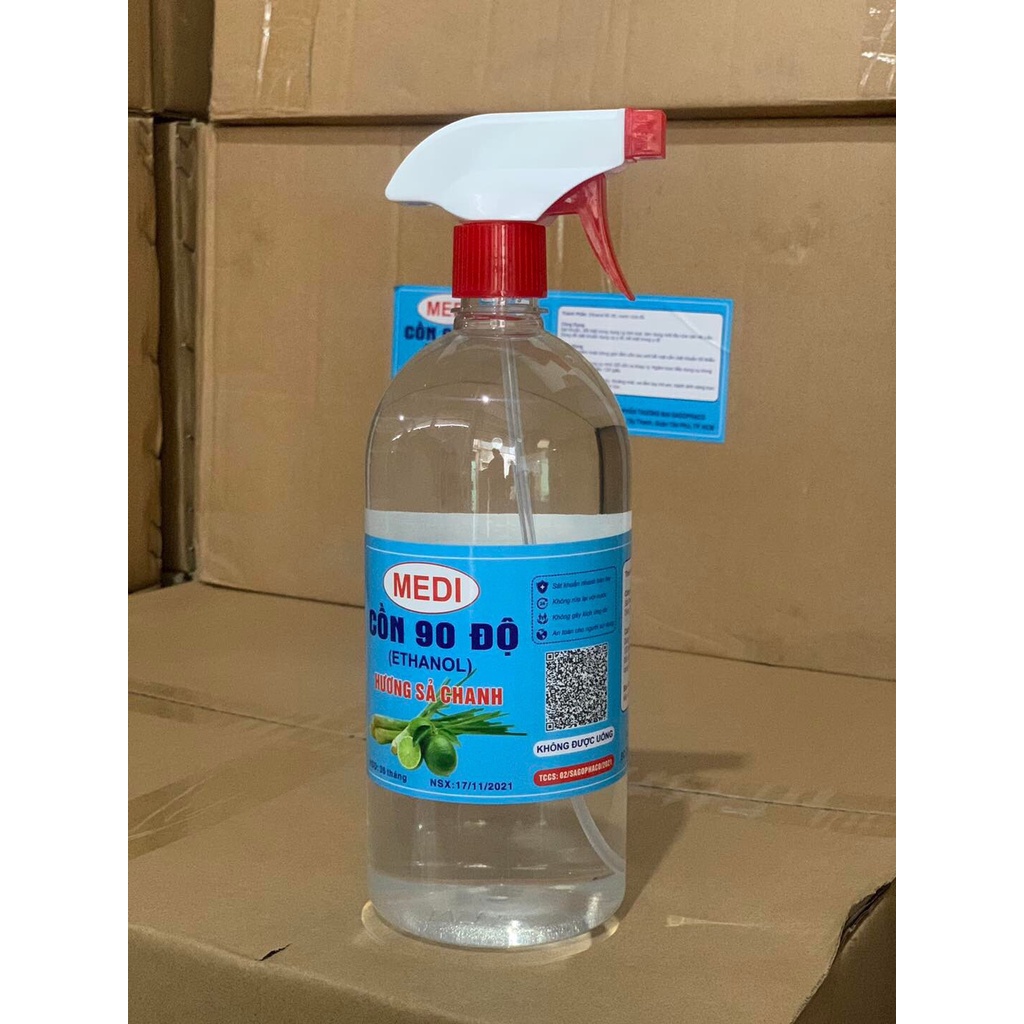 (MÃ SRMA9776 giảm 50% đơn 0Đ) Cồn y tế Ethanol 1000mL hương sả chanh 70 độ và 90 độ - Diệt khuẩn, khử trùng