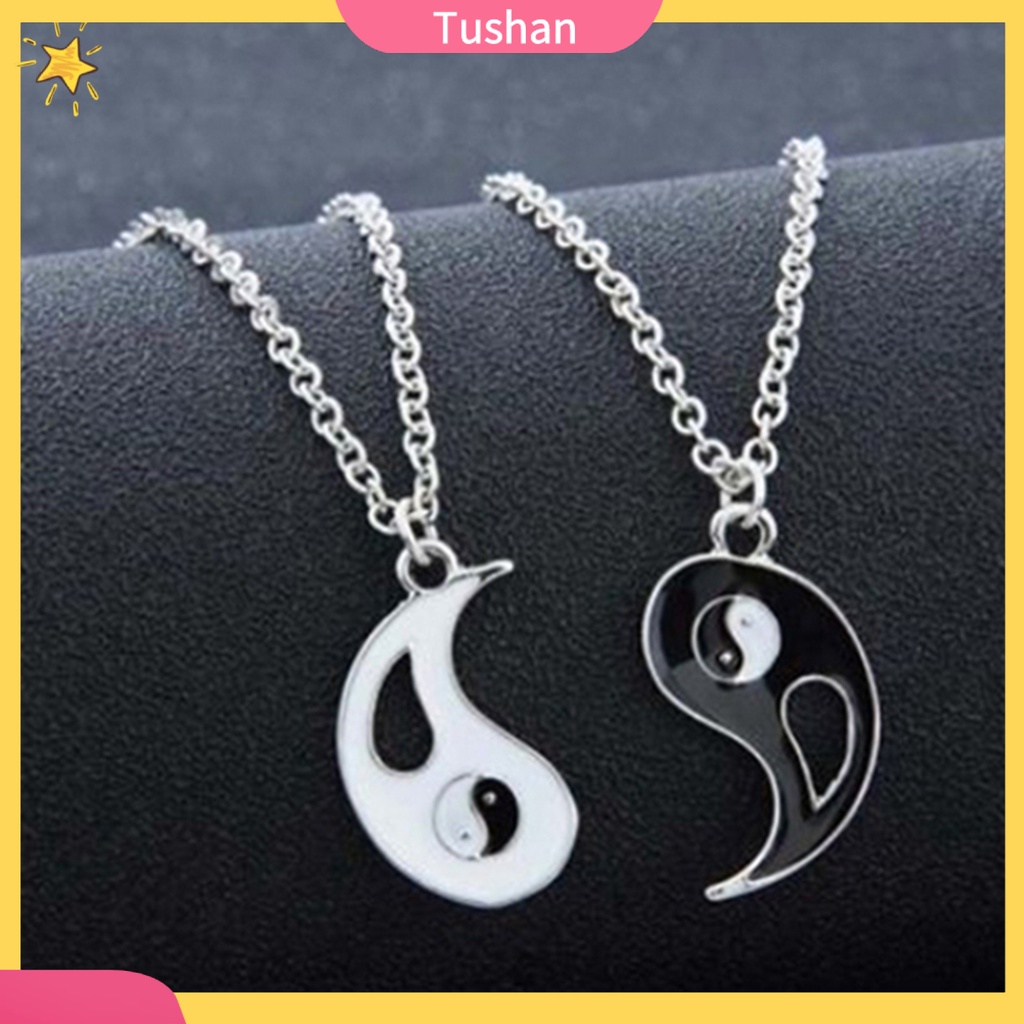 Bộ 2 Dây Chuyền Mặt Dây Một Nửa Hình Bát Quái Âm Dương Độc Đáo