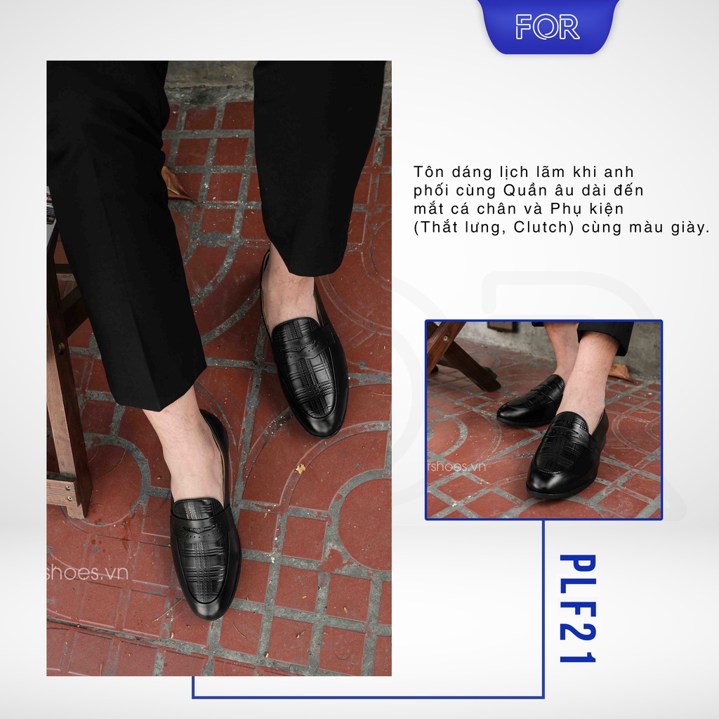 Giày tây nam FOR da bò thật dập vân kẻ độc đáo PLF21