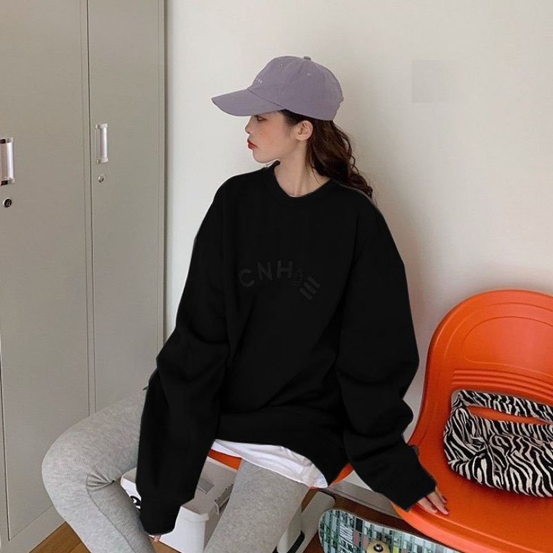 Áo hoodie nữ form rộng nỉ dày in chữ không mũ KOKOS, áo sweater form rộng tay bồng nữ, chất nỉ bông dày dặn | BigBuy360 - bigbuy360.vn
