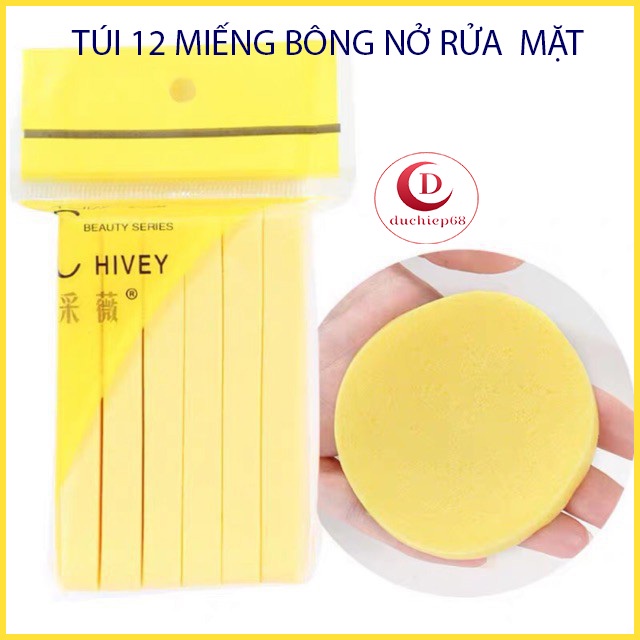 [RẺ VÔ ĐỊCH]BÔNG Nở Rửa Mặt Bọt Biển Chivey 12 miếng