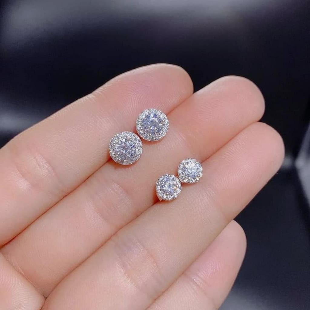 Khuyên Tai bạc Ý 925 viền đá phong cách hàn quốc