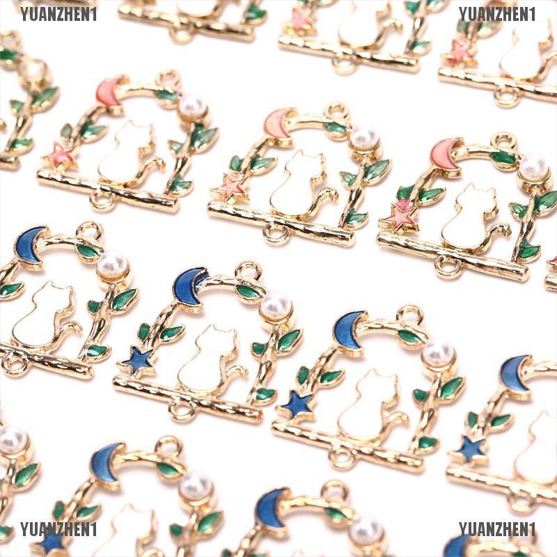 [YUANZHEN1] Set 10 Mặt Dây Chuyền Kim Loại Tráng Men Hình Trăng Sao