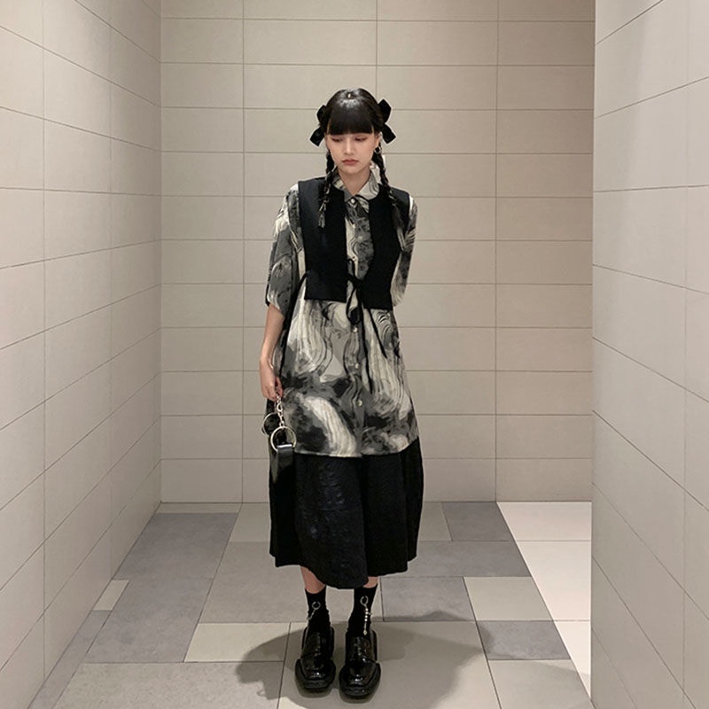 Áo Sơ Mi Ngắn Tay Nhuộm Màu Phong Cách Retro Thời Trang Mùa Hè Dễ Phối Đồ Dành Cho Nữ Mi