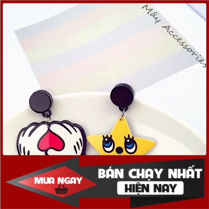 Bông tai bất đối xứng tòn ten, khuyên tai kiểu ngôi sao, bàn tay, trái tim(trắng, vàng) [Mây Collection - Mùa Hè Rực Rỡ]