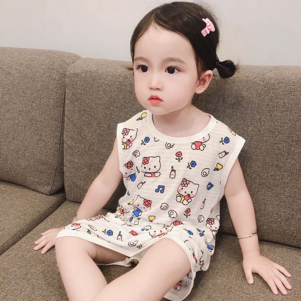 Bộ Đồ Ngủ Liền Thân Không Tay Họa Tiết Hoạt Hình Phong Cách Hàn Quốc Cho Nữ